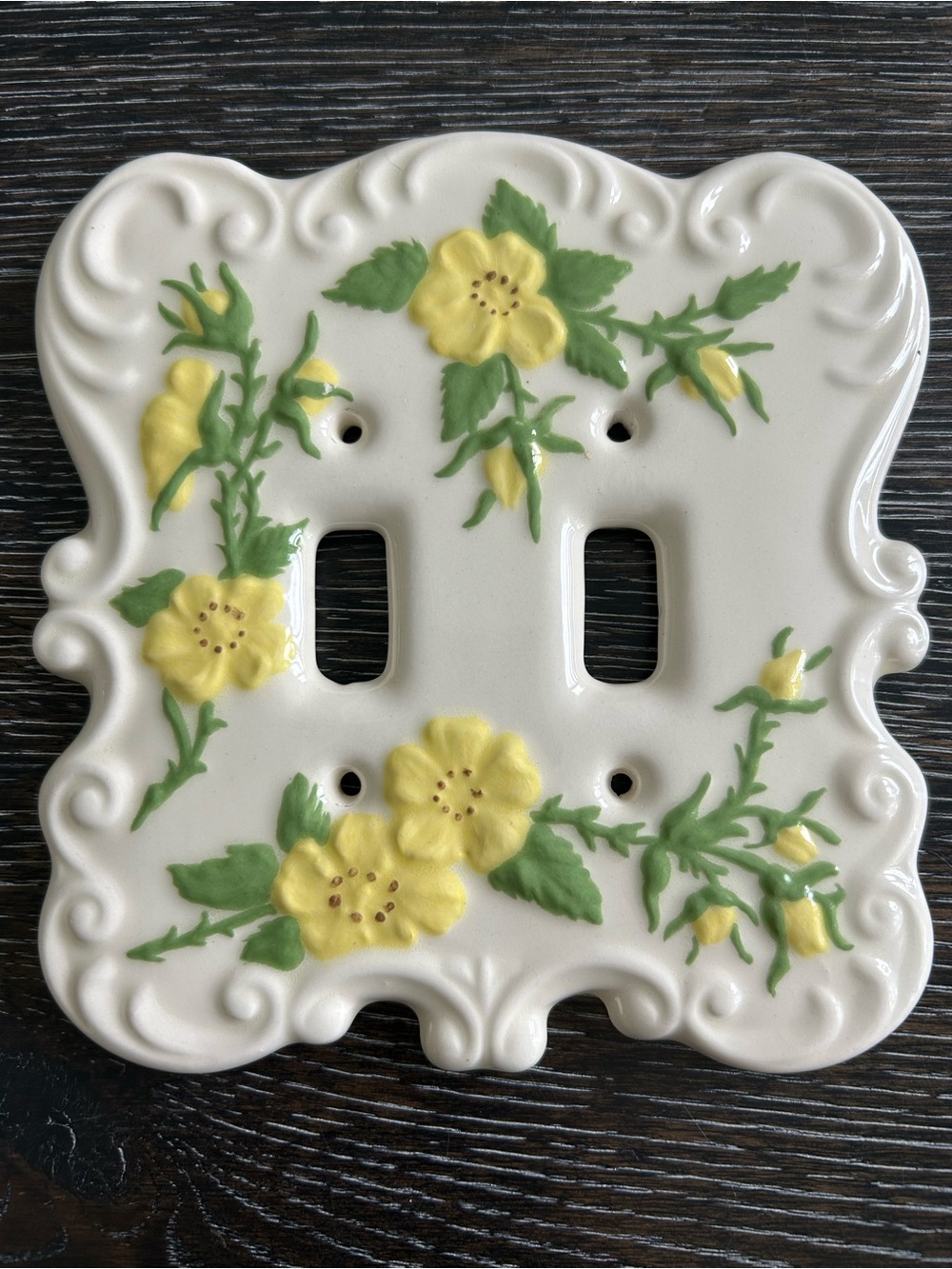 Vtg Holland Mold Ceramic Double Wall Switch Plate Cover Floral Shabby Chic 1975